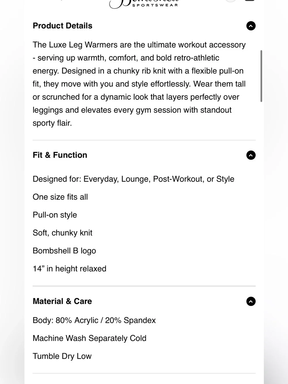 Bombshell Sportswear Lux Leg Warmers